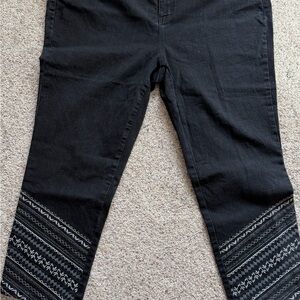Denim&Co Black Washed Denim Crop Pants with Silver Button